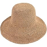 Womens Sun Hat Straw Hat Wide Brim Foldable Roll-Up Beachwear Sun Hat Summer Beach Hat (Khaki)