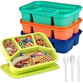 BIEOFFEI 4 Pack Bento Box Lunch Box Container for Adult Kid, 4 Compartment Meal Prep Containers with Lids, Reusable Snack Box Container for Work Travel Picnic, Microwave & Dishwasher Safe