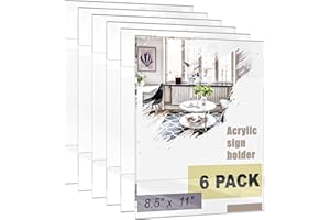 Hmdivor 8.5x11 Acrylic Sign Holder 6 Pack, Vertical Wall Mounted Clear Acrylic Picture Frames, Plastic Photo Frames for Wall, Paper Display Sign Holders for Home, Hotel, Office and Public