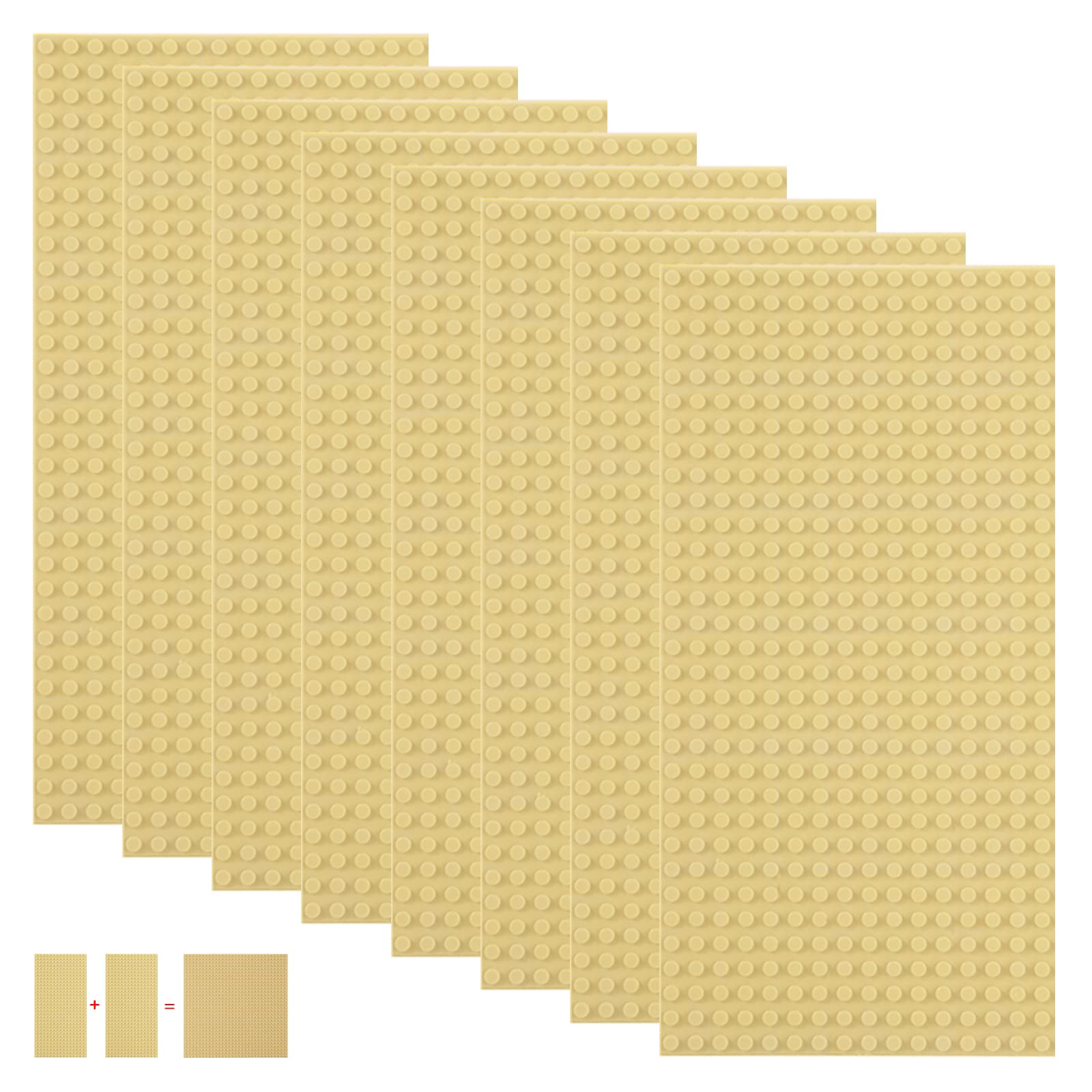 shineFinder 8 base Plates Compatible with Lego, Baseplate 5"x10" with 16 x 32 stud board (Sand)