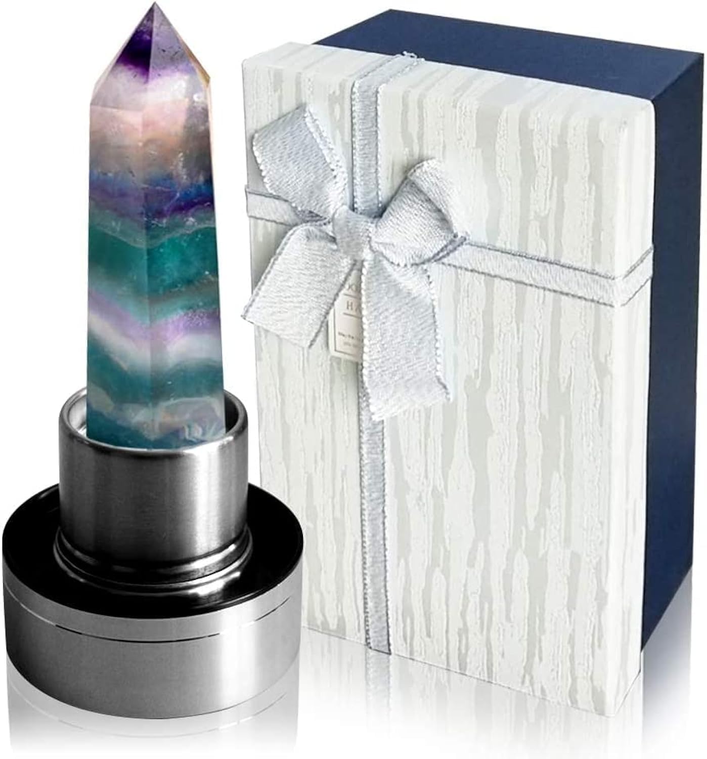 HINATAA Crystal Water Bottle, Removable Natural Crystal Gemstone Glass Bottle, Portable Proof Leak Natural Quartz Water Bottle, BPA Free Durable Gemstone Bottle 550ml (Colorful Fluorite Crystal)