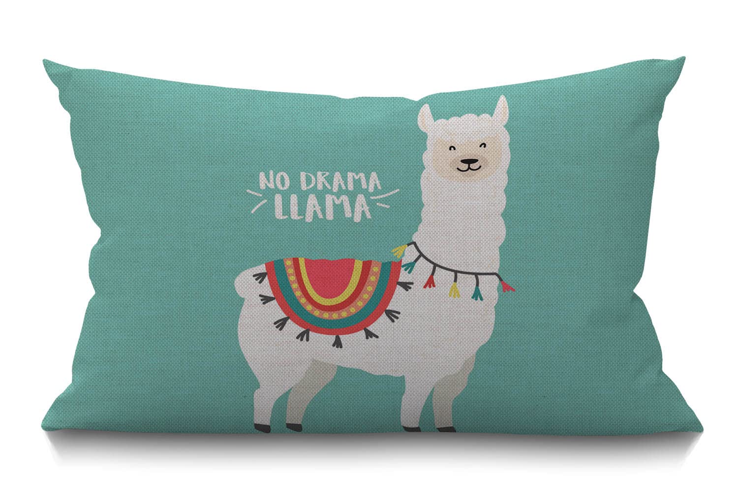 BGBDEIA Llama Cushion Cover 30 x 50 cm Cute Cartoon Animal Alpaca Ethnic Cloth Llama Motivational Quote Rectangle Pillow Cases Home Decorative Cotton Linen Throw Pillow Cover for Bed Sofa Green