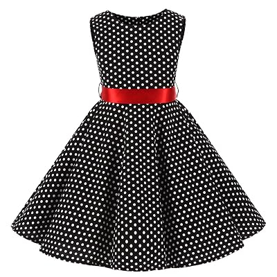 Girls Sleeveless Summer Swing Casual Clothes Vintage Floral Print Polka Dot Dress for 4-12Years