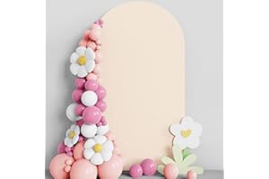 Asee'm 7.2FT Wedding Arch Cover Beige Fitted Spandex Cover 2-Sided Round Top Chiara Backdrop Stand Covers for Party Ceremony Birthday Banquet Decoration