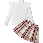 HIGHUZZA Toddler Girl Clothes Fall Winter Girls Clothing Set Long Sleeve T-Shirt Tops & Plaid Mini Skirts Dress 2Pcs Outfits
