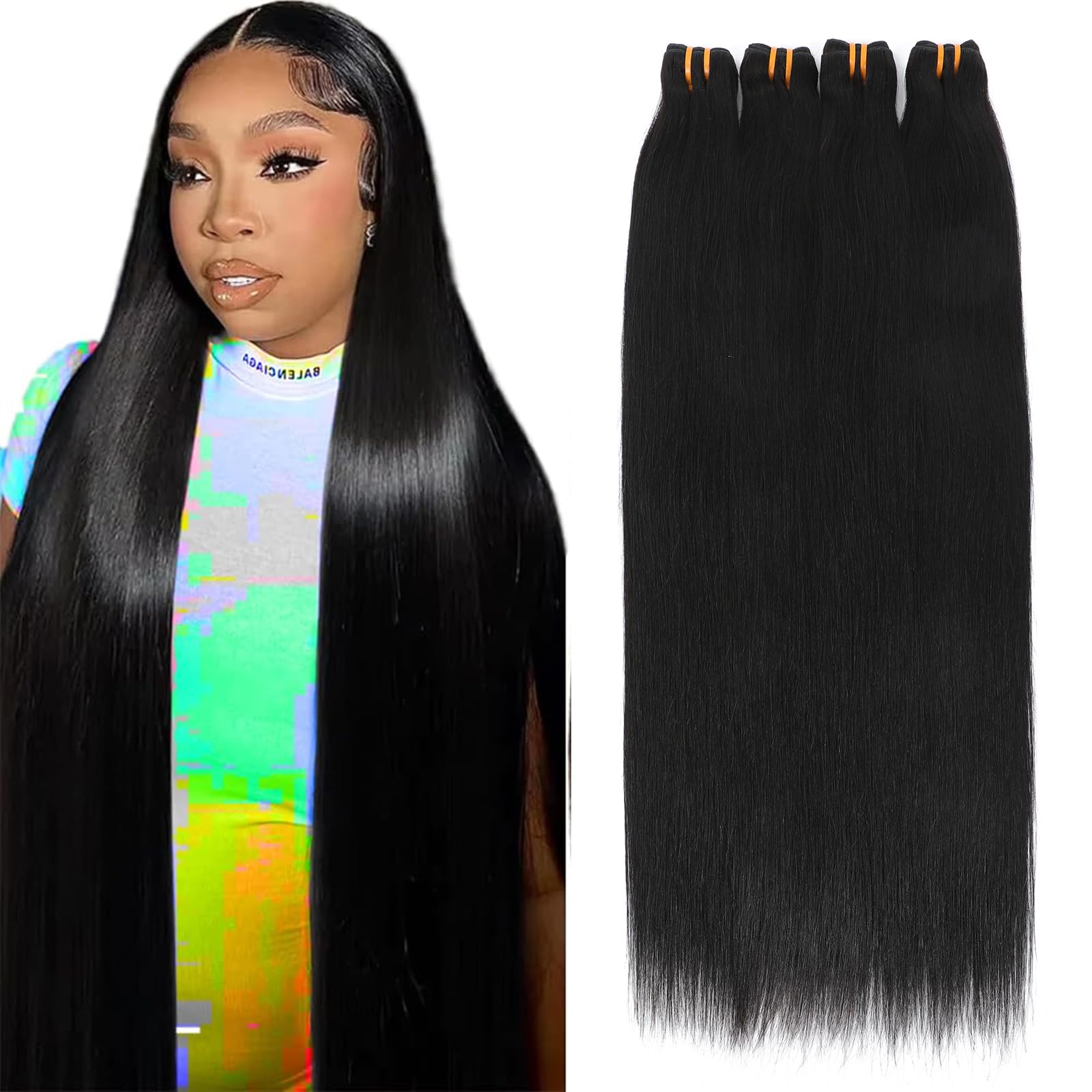 View 1 of 16A Raw Straight Bundles Human Hair 4 Bundles,16 18 20 22 Inch,Triple Lifespan,Burmese Virgin Remy Hair Extensions,No Tangle Shedding