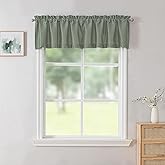 Chyhomenyc Uptown Sage Green Valance for Window, Faux Silk Room Darkening Slub Fabric Small Valance for Farmhouse Bedroom Bathroom Small Windows Toppers Windows, 60Wx14L Inch