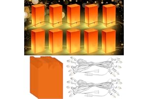 Aurelema 20 Pcs LED Luminary Bags with String Lights Reusable Electric Luminary Lantern Bags Plug in Weatherproof Outdoor Luminary Lights for Thanksgiving Halloween Christmas Wedding Decor (Wave)