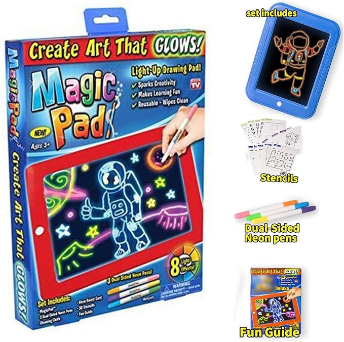 GlowKids 3D Magic Pad Light Up Drawing Board| Reusable, Wipes Clean