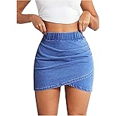 Milumia Women's Denim Skirt Bodycon Wrap Hem Elastic Waist Bodycon Ruched Short Mini Jean Skirts
