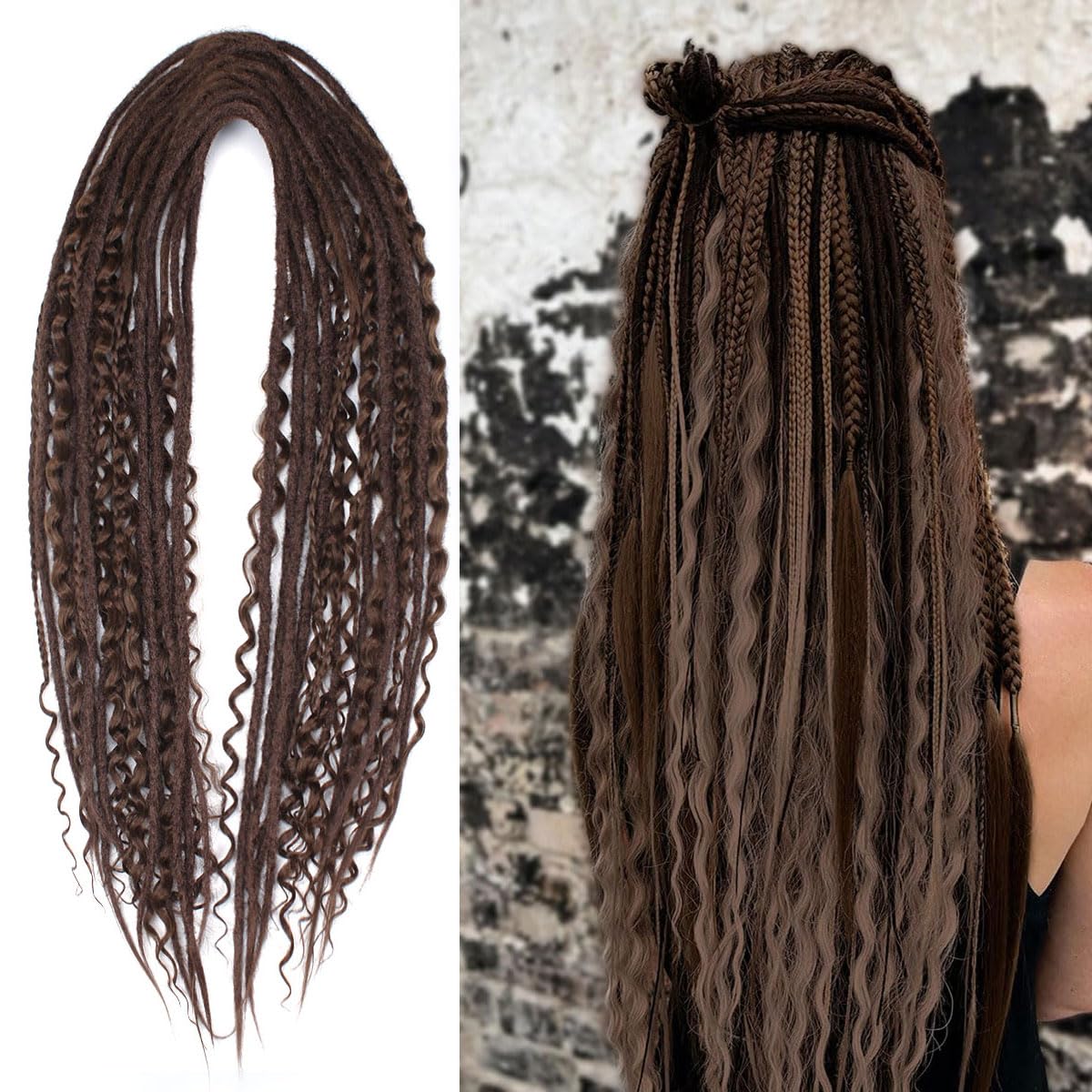 Photo 1 of KRALER 24 Inch Mixed DE Dreadlock Extensions Sets, 3 in 1 20 Strands Synthetic Double Ended Dreads Extensions, Chocolate Brown Hippie Crochet Dreads Style for Girls