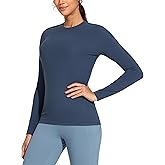 THE GYM PEOPLE Women's Crew Neck Thermal Fleece Shirts Slim Fit Long Sleeves Underwear Basic Pullover Tops