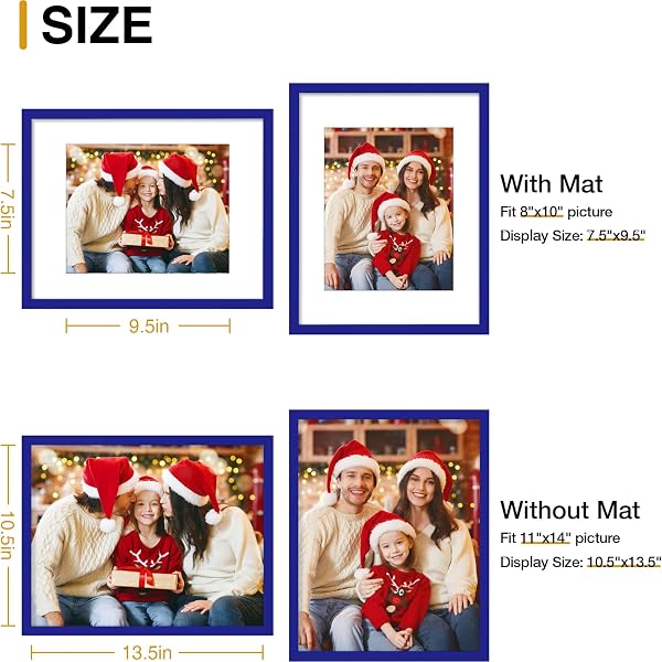 DECORUHOME 11X14 PICTURE FRAME SET OF 10, DISPLAY PHOTOS 8X10 WITH MAT OR 11X14 UNMATTED FOR PICTURE FRAMES COLLAGE WALL DECOR, ROYAL BLUE