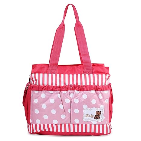 Unique Ideas New Born Baby Multipurpose Polyester Diaper/Mother Bag with Holder Diaper Changing Multi Compartment (Red Stripes, Medium)
