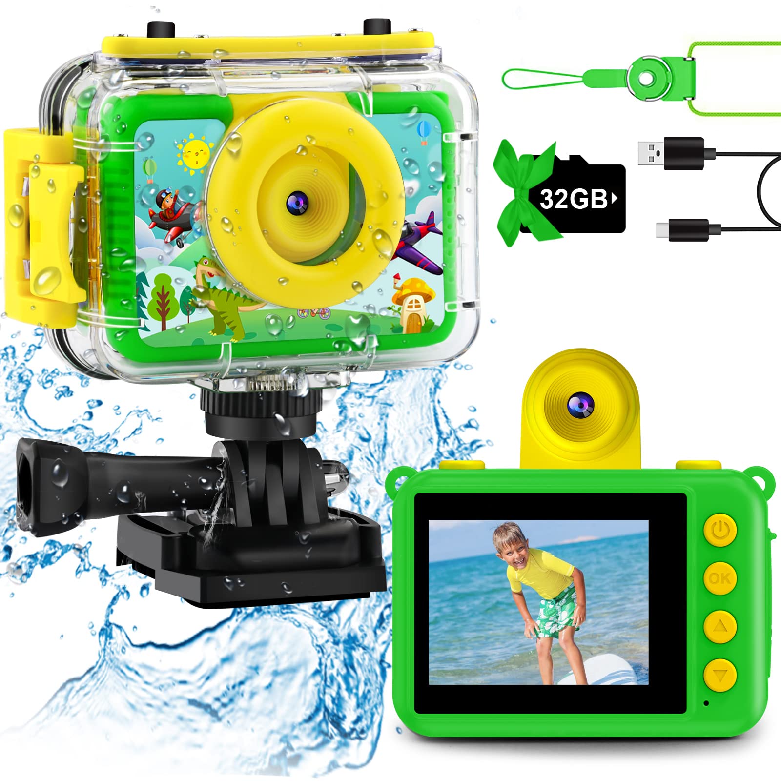 Photo 1 of GKTZ Kids Camera - Waterproof Underwater Camera for Kids, Christmas Birthday Gifts for Boys Age 3-12, 1080P HD Children Digital Action Camera, Pool Toys for Kids Age 4-12