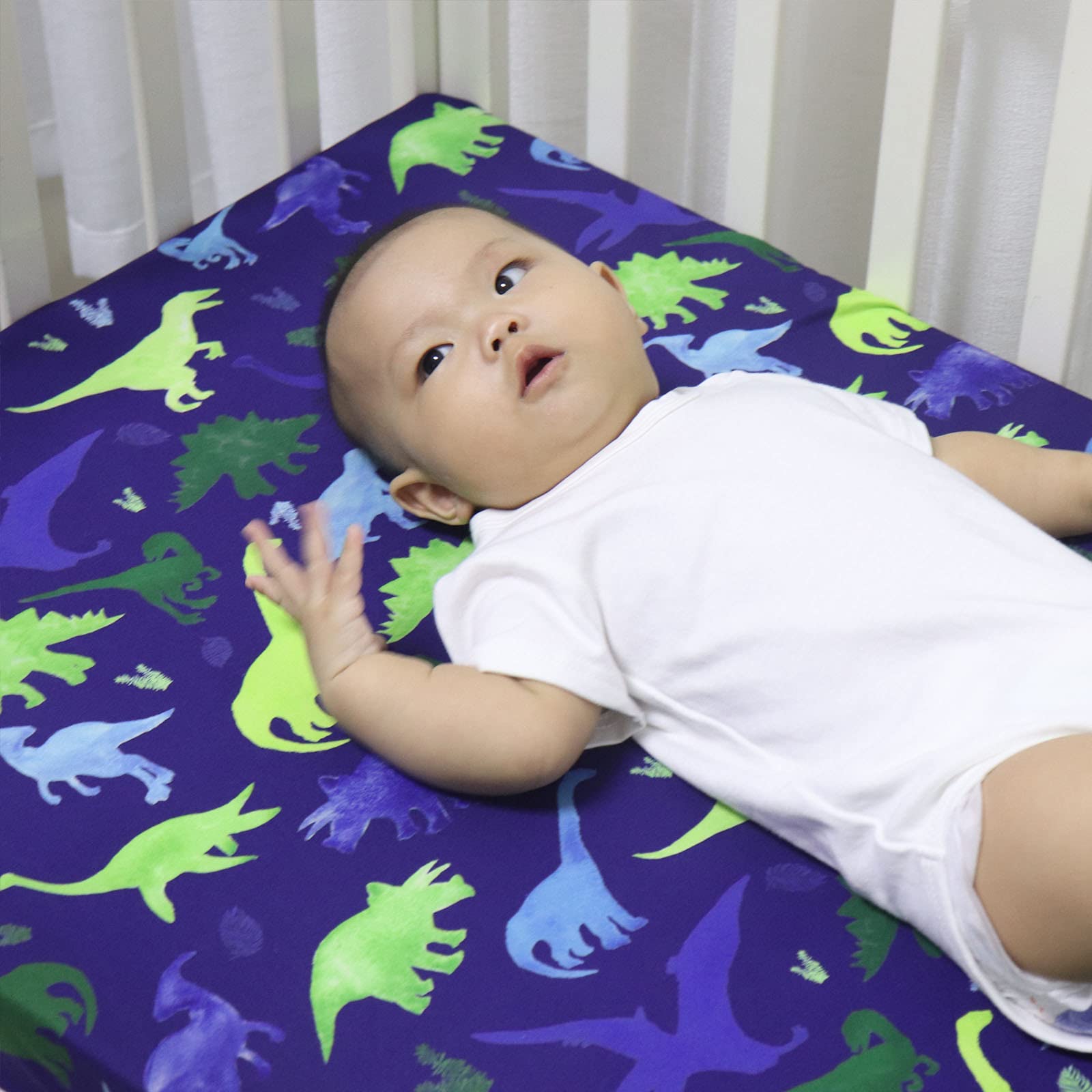 TANOFAR Boy Crib Sheet Blue Nursery Bed Dinosaur Sheets for Baby Toddler Mattress Stretchy and Soft Premium Crib Sheets