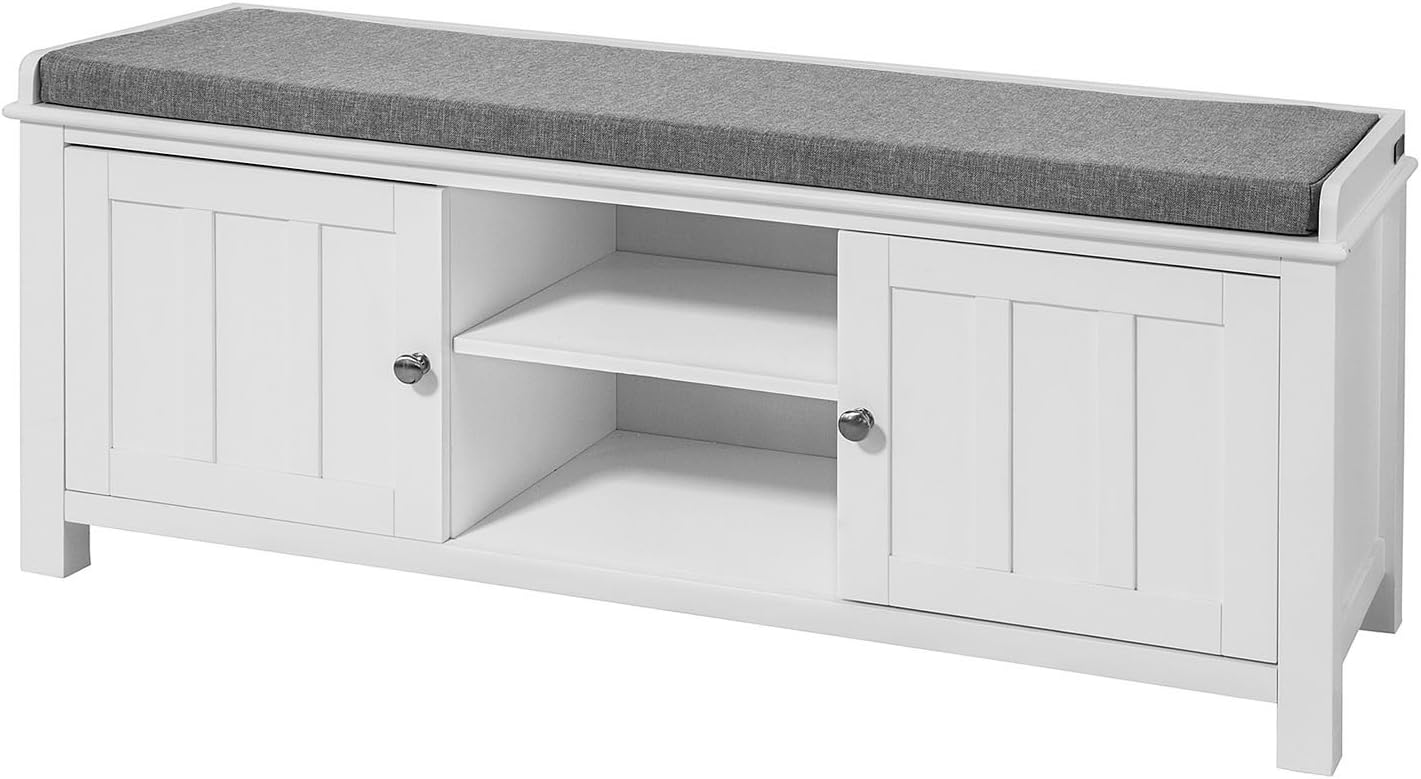 SoBuy® FSR35W, White Storage Bench with 2 Doors & Removable Seat