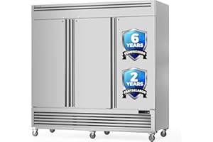 Coolski 3 Door Commercial Refrigerator 82" W 72 Cu.ft Reach-in Stainless Steel Upright Commercial Refrigerator for Restuarant, Bar, Shop, Garage