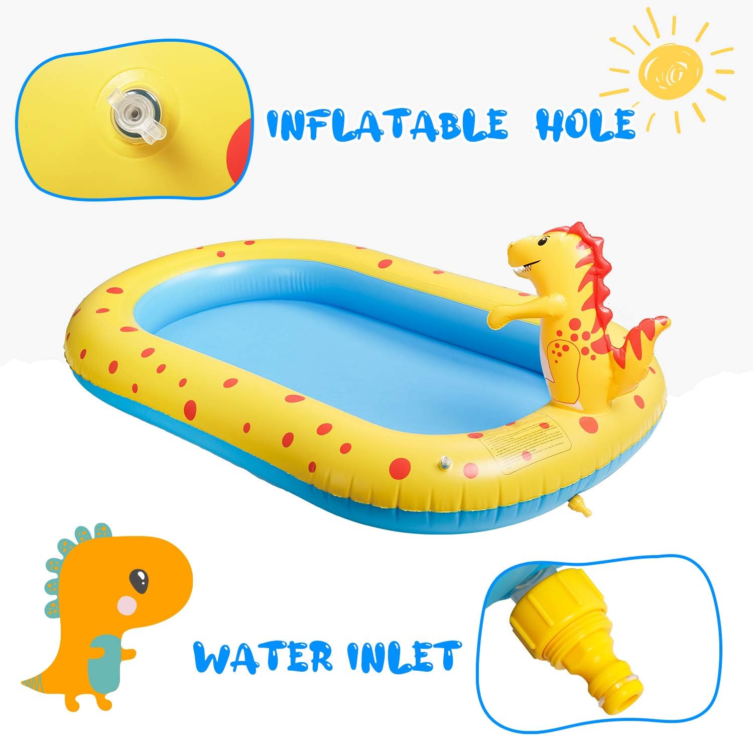 Inflatable Sprinkler Kiddie Pool,Toddler Pools Water Sprinkler Pool,Backyard Splash Pad Water Play Toys Blowup Kids Pool,Cute Dinosaur Pools,67”×40.5“×7.8”: Car Electronics