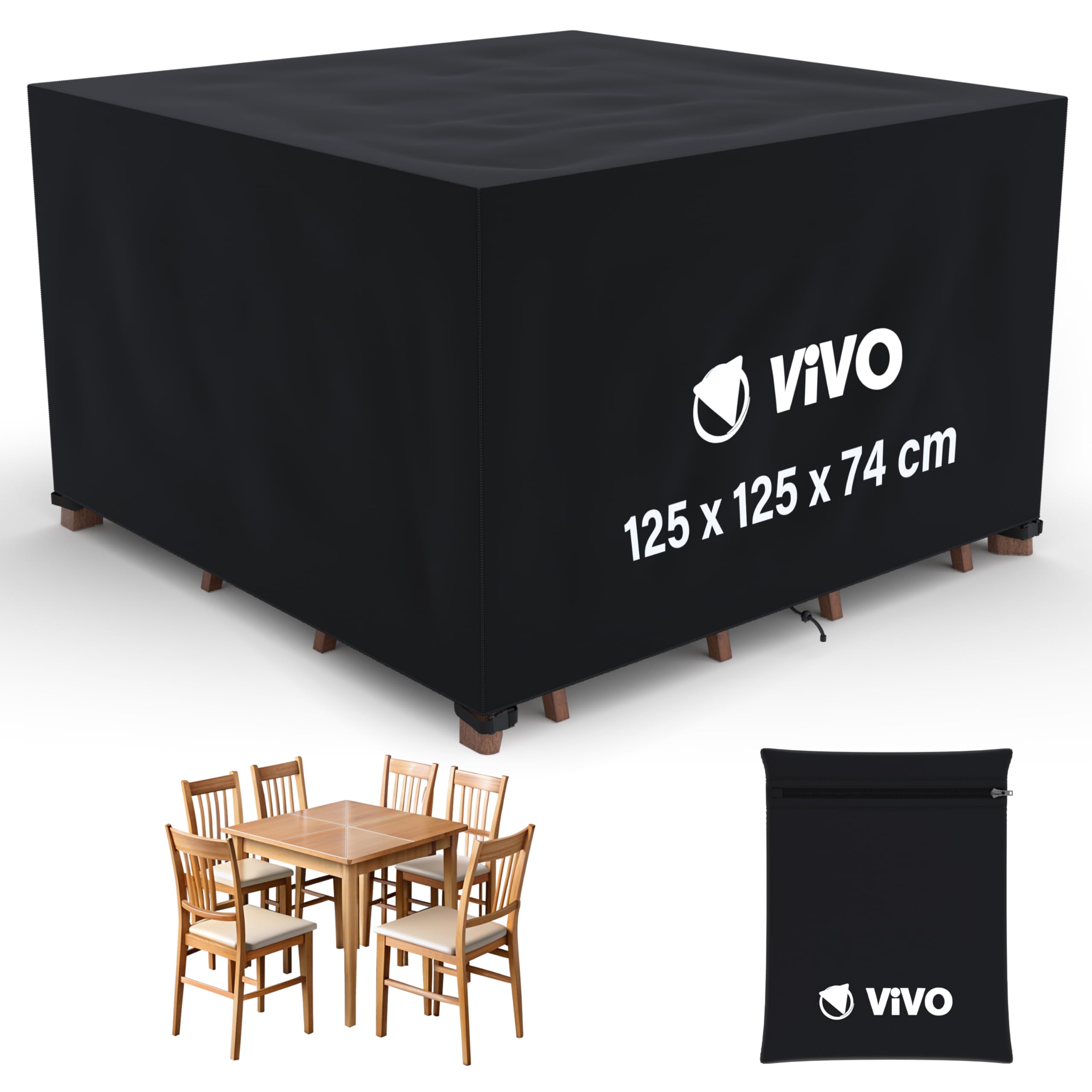 Garden Furniture Covers 125x125x74cm Rattan Sofa Chair Set Cover Tear Resistant Oxford Fabric 420D Heavy Duty Anti-UV Outdoor Patio Table Cover with Air Vent