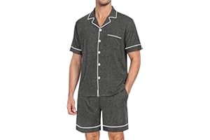 SWOMOG Mens Pajama Set Short Sleeve 2 PCS Sleepwear Button Down Soft Loungewear Modal Set Pj Set with Pockets S-3XL
