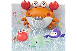 TUMAMA Baby Bath Toy,Bath Bubble Maker Machine with Music,3 Bathtub Wind-Up Toys,Crab Shower Water Toy for Toddlers Kids Boys Grils (Orange)