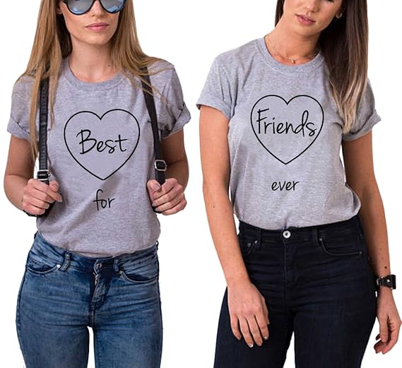 Best Friends T-Shirts für Zwei Damen 2 Stücke Beste Freundin mit BFF Freunde Shirt Freundschaft Baumwolle Sommer Tops