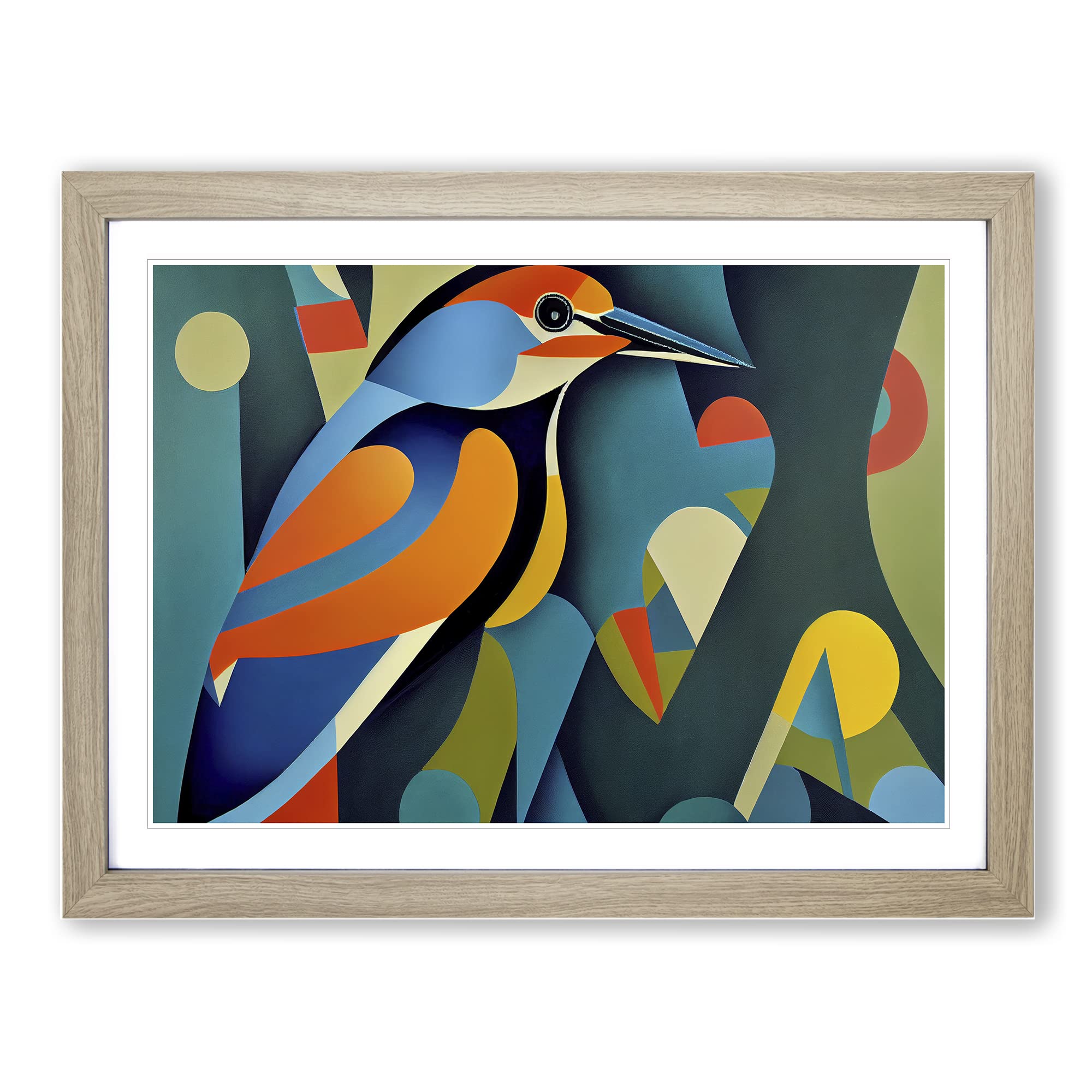 Kingfisher Bird Abstract Vol.5 Framed Print | A4 Oak Framed Wall Art | Ready to Hang | Abstract Fantasy Picture | Living Room Bedroom Lounge Office