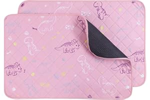 IEUUMLER Washable Pee Pads for Dogs, 2 Pack Non-Slip & Waterproof Pack Whelping Pad, Reusable Washable Puppy Potty Training Pad with Fast Absorbent for Playpen EU007 (Pink Dinosaur, 24"X18"-2pcs)
