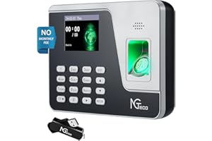 NGTeco Fingerprint & PIN Biometric Time Clock, Standalone Punch Machine for Employees Small Business, No WiFi/Software Required, No Monthly Fees