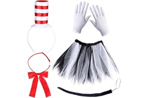 Keymall 5 Pcs Accessories for Kids Cat Costume Kit Including Headband Gloves Bowtie Skirt Tail in Halloween School Day