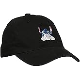 Disney Stitch Eating Dumplings Embroidered Cotton Adjustable Dad Hat with Curved Brim, Black, One Size
