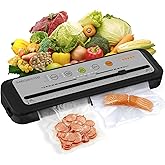 MEGAWISE Vacuum Sealer Machine for Food Storage with Sealer Bags | Automatic Food Sealer for Sous Vide | Compact Design with Built-in Cutter | Works with All Food Types | Easy to Clean (Grey)