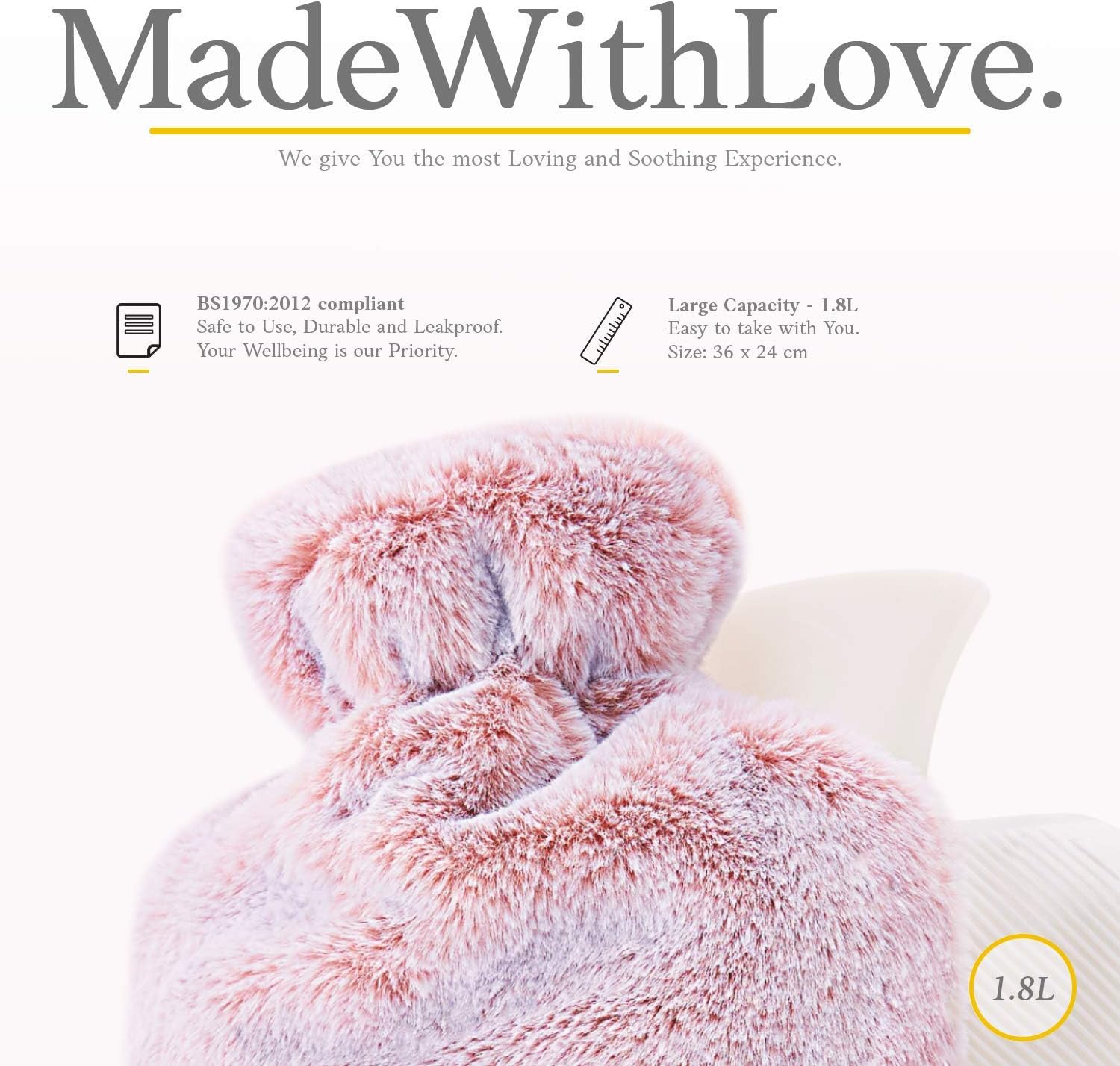 Hot Water Bottle with Soft Cover - 1.8L Large - Classic Hot Water Bag for Pain Relief, Neck and Shoulders, Feet Warmer, Menstrual Cramps, Hot and Cold Therapy - Great Gift for Women and Girls (Pink): Health & Personal Care