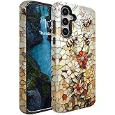 WQIOICNXK Compatible for Samsung Galaxy A36 5G Case,Individualized and Distinctive Double Layer Protection Shockproof Phone Cover for Women Men Girl Boy,Bees Picking Nectar and Flowers Fluttering