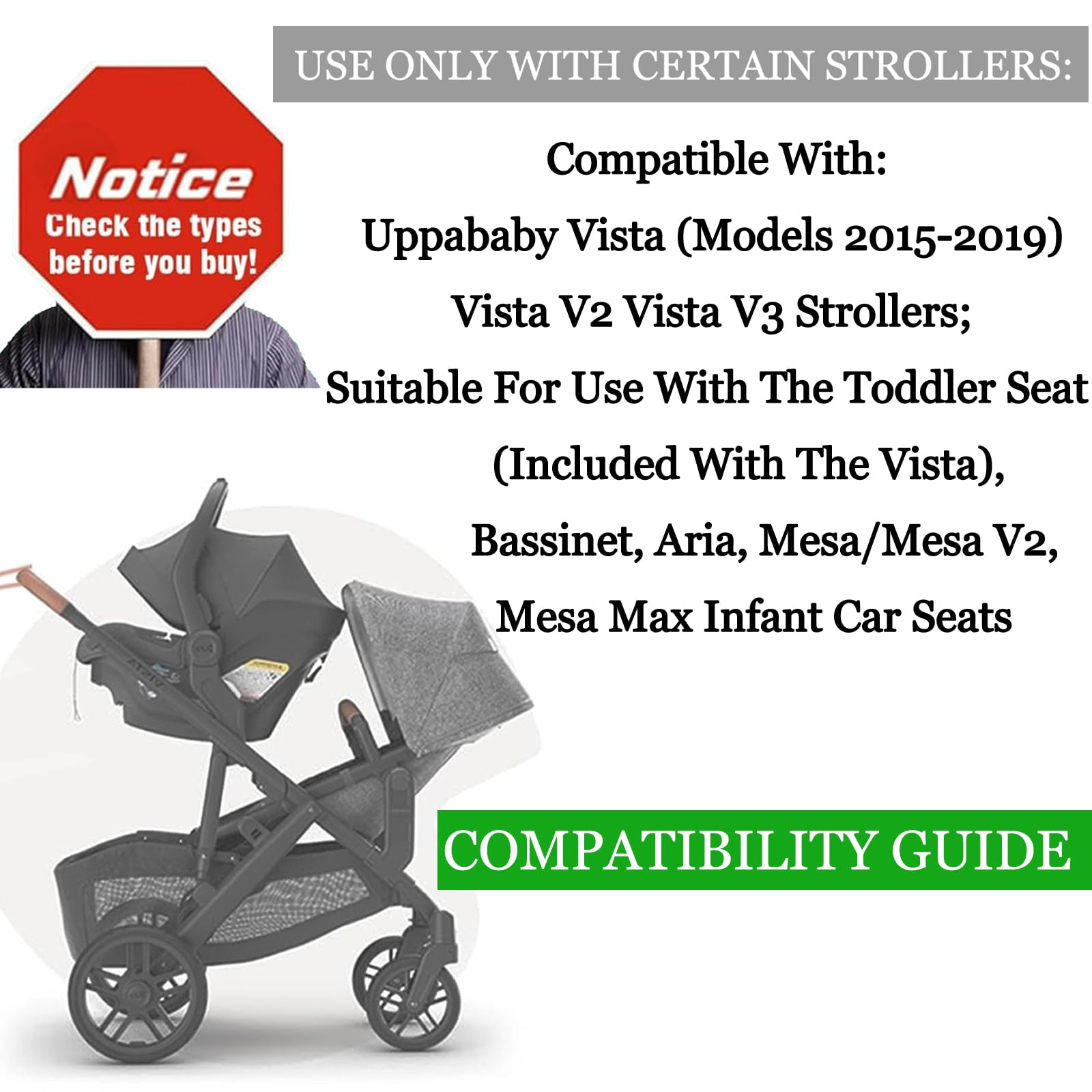 Upper Adapter Compatible with UPPAbaby Vista and Vista V2 and Vista V3 Strollers/Bassinet, Toddler Seat, Aria, Mesa V2, or Mesa Max Infant-Secure (Car Seats Accessories 1Set+2 Pcs Stroller Hooks)