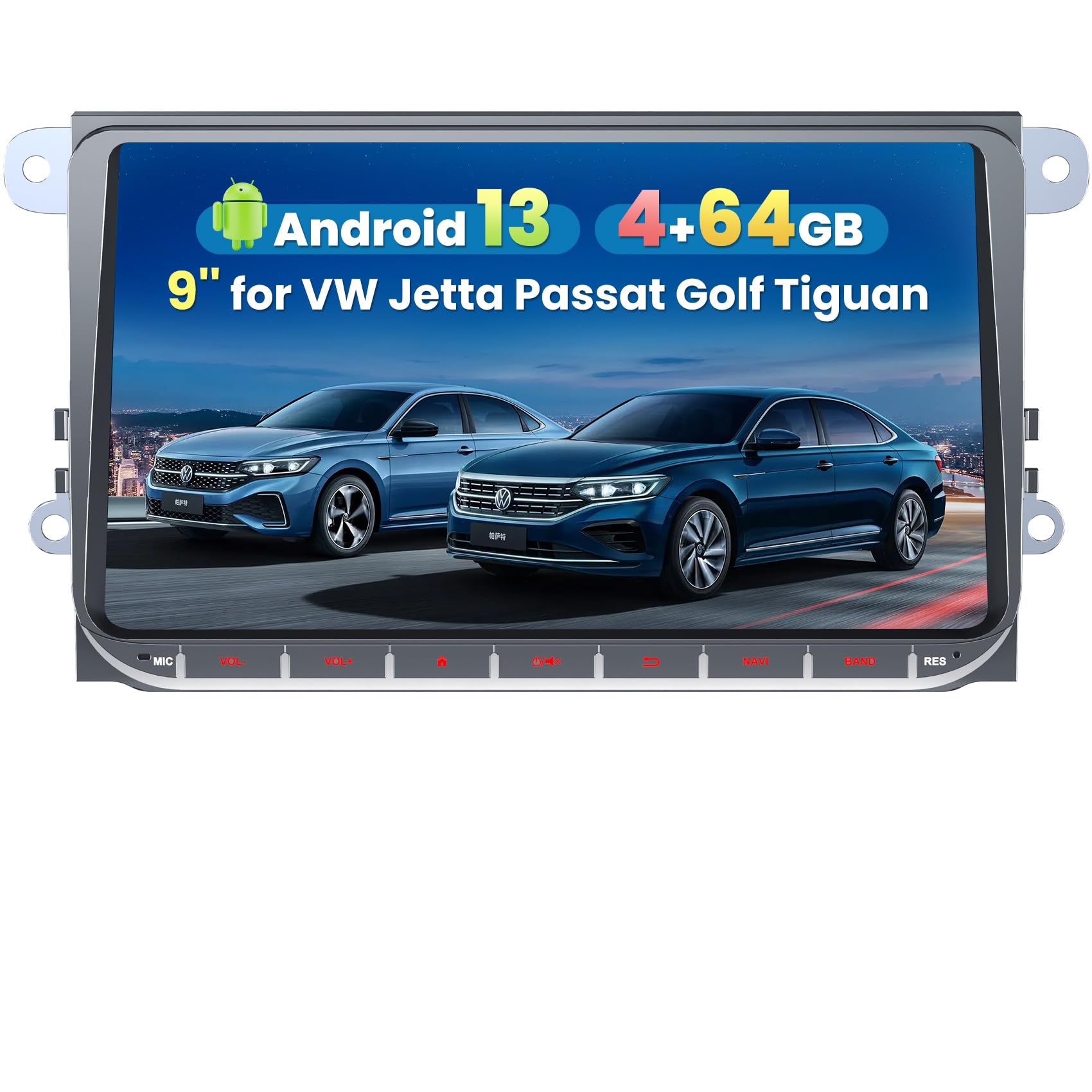 Photo 1 of [4+64G] Android 13 Car Stereo for Volkswagen VW Passat/Golf/Jetta/Tiguan Support Wireless Carplay&Android Auto, 9 inch IPS Touchscreen VW Radio with GPS, WiFi, FM Radio+AHD Backup Camera+MIC