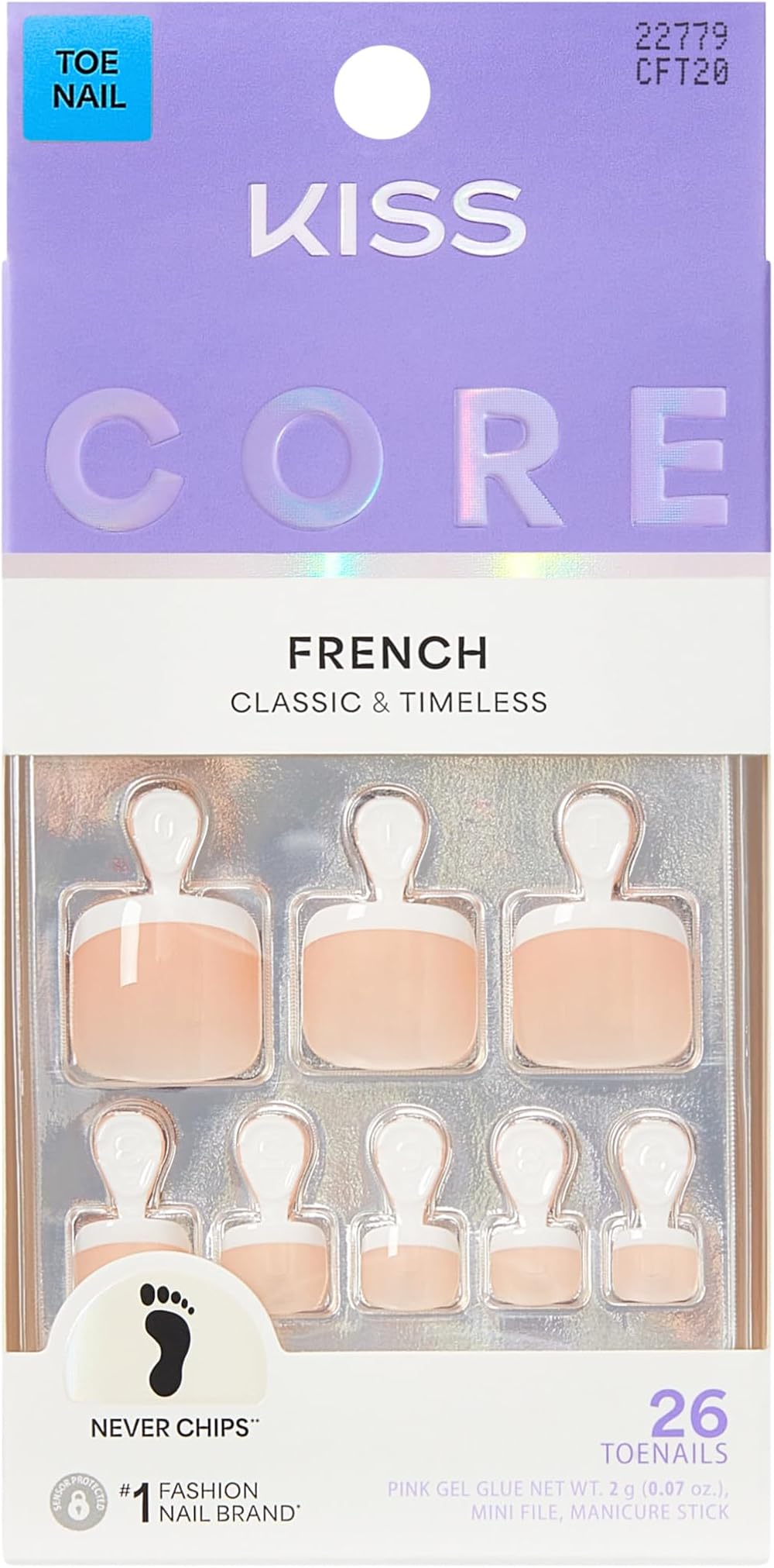 Kiss New York CORE Press On Toenails Two of a Kind White Short 26 Nails Glue