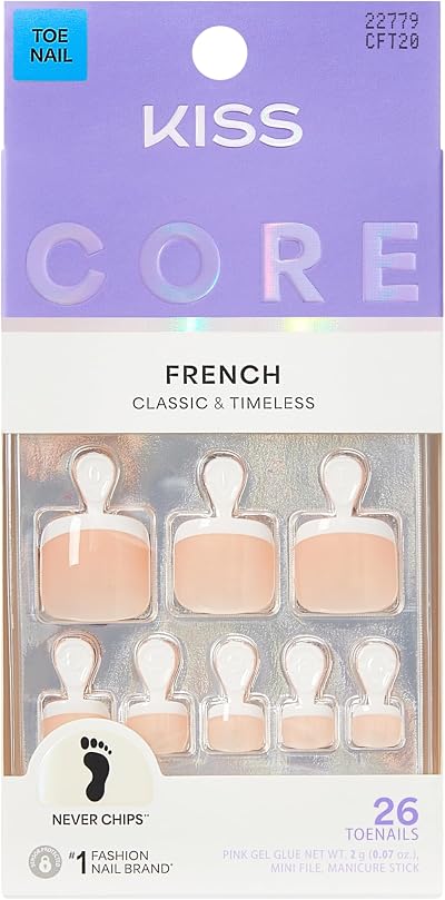 Kiss New York CORE Press On Toenails Two of a Kind White Short 26 Nails Glue
