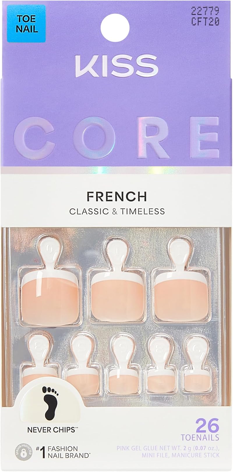 Kiss New York CORE Press On Toenails Two of a Kind White Short 26 Nails Glue