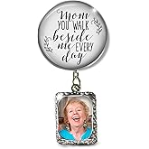 Gutsy Goodness Grooms Boutonniere Lapel Pin Missing Mom Mother Stepmom Godmother Wedding Day Memorial Photo Charm Memory - Personalize Picture in Frame Option - Mens Remembrance Brooch - Card Gift Box