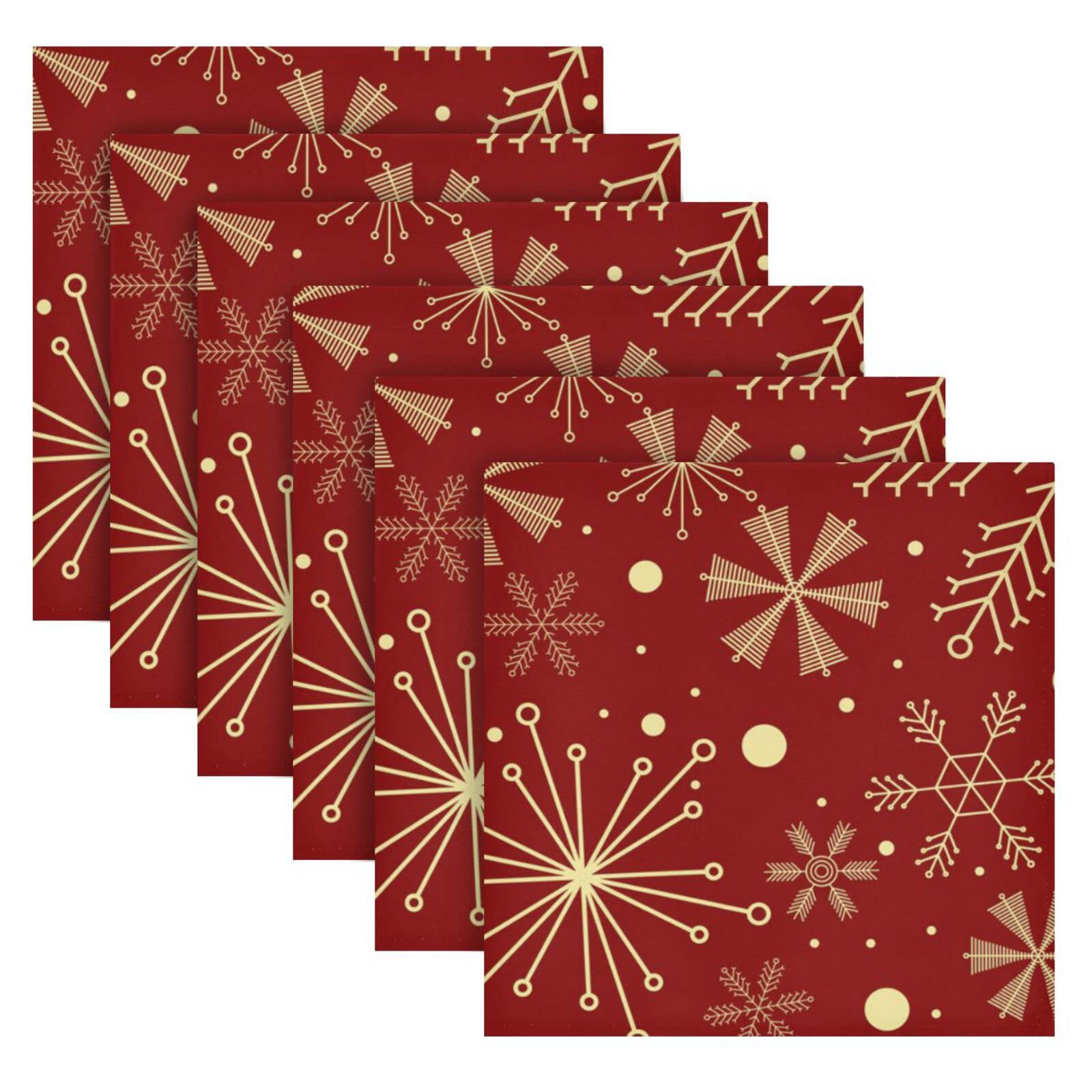Christmas Snowflakes on Dark Red Cloth Napkin Washable Reusable Polyester Table Napkins Set of 6 for Home Dinner Party Holiday