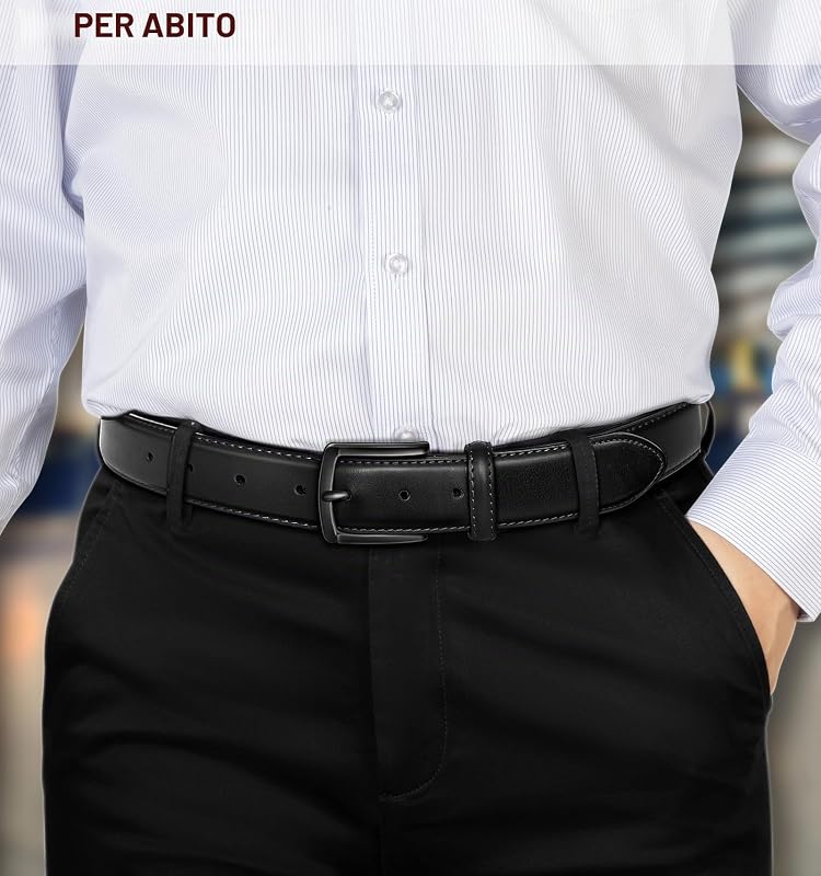 Cintura Uomo 2 Pezzi, Cintura Pelle per Jeans Casual 35mm,Dimensione Fissa(Nero/Marrone scuro,140cm/48-50vita regolabile)