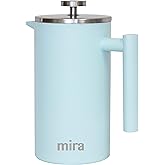 MIRA 20 oz Insulated French Press - Stainless Steel Coffee & Tea Maker - Double Wall Temperature Control Brewer, Pearl Blue