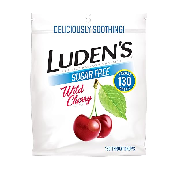LUDEN’S SORE THROAT RELIEF LOZENGES FOR MINOR EVERYDAY IRRITATION & DRY MOUTH, SUGAR FREE WILD CHERRY FLAVORED DROPS, 130 COUNT
