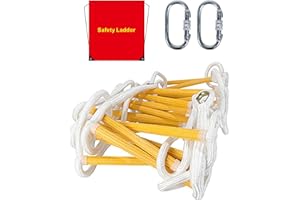 SUTON Emergency Fire Escape Ladder Flame Resistant Safety Rope Ladder with Hooks,Fast to Deploy & Easy to Use Compact & Easy to Store, Withstand Weight up to 2000 pounds (16FT)