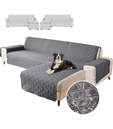 VANSOFY Sectional Couch Covers 100% Waterproof L Shaped Sofa Slipcover 3pcs Reversible Chaise Lounge Cover For Sectional Sofa Furniture Protector Cover For Pets Dog Cat(X Large, Black