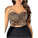 OYOANGLE Women's Plus Size Cheetah Print Corset Tops Cut Out Underwire Sheer Cami Crop Top Brown 3X-Large Plus