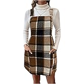 Milumia Women's Plaid Sleeveless Overall Dress Flannel Pinafore Short Dresses