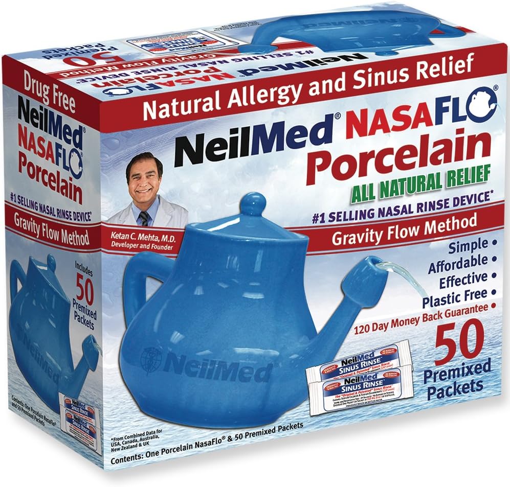 NeilMed Nasaflo Porcelain Neti Pot, 50 Count
